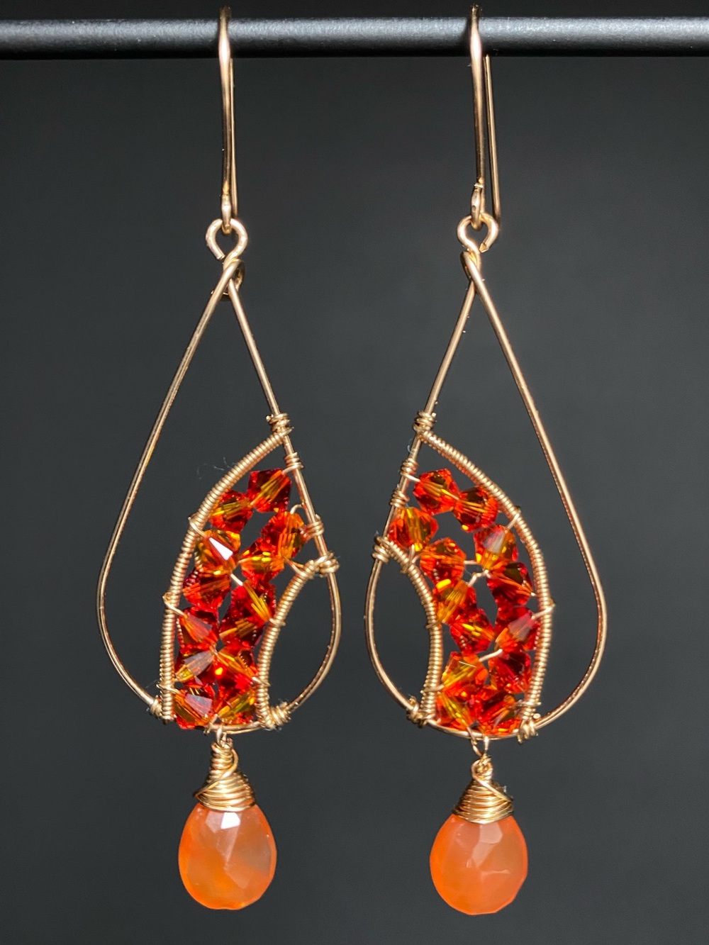 Gold Filled, Swarovski & Carnelian Earrings